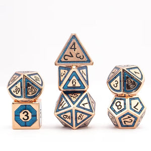 Copper Lazuli - 7 Piece Metal Polyhedral Dice Set & Dice Case