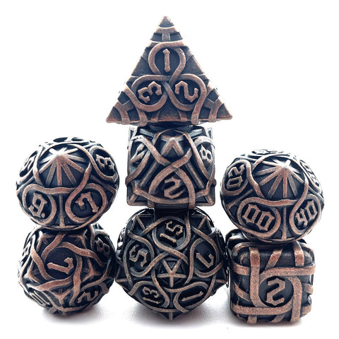 Copperbound  - 7 Piece Metal Polyhedral Dice Set & Dice Case