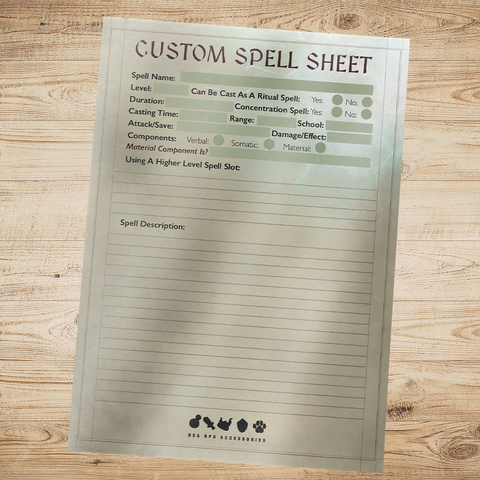 Custom Spell Sheet for Dungeons & Dragons (Fillable & Printable PDF)