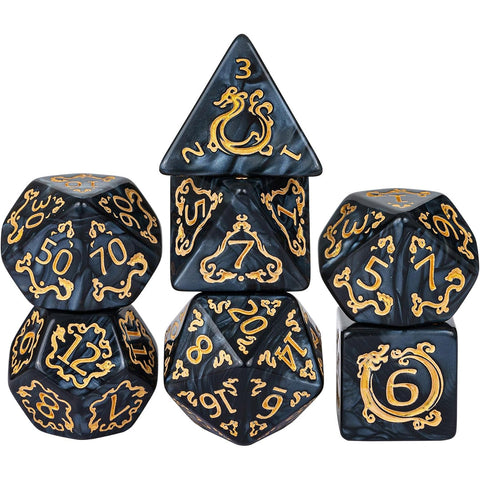 Noir Dragon - 7 Piece Polyhedral Dice Set + Dice Bag