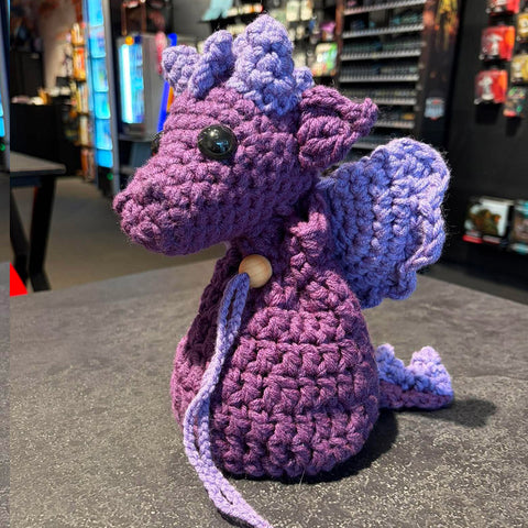 Handmade Crochet Dice Dragon - Dark Purple