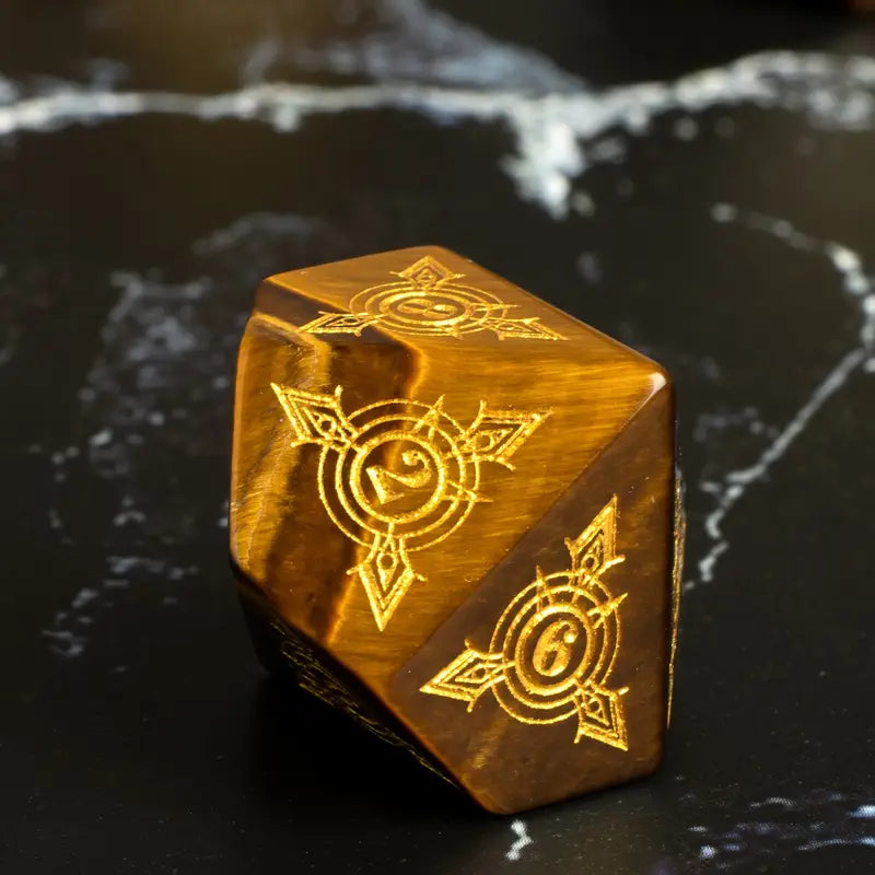 Shieldmage - Tigers Eye Gemstone Dice Set & Dice Case