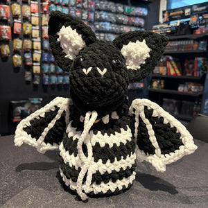 Handmade Crochet Dice Bat - Black with White