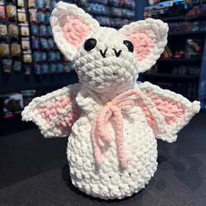 Handmade Crochet Dice Bat - White and Pink