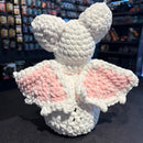 Handmade Crochet Dice Bat - White and Pink