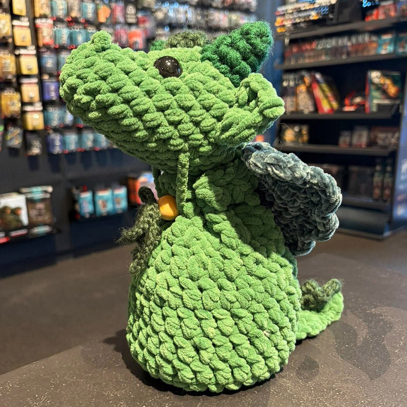 Handmade Crochet Dice Dragon - Forest Green