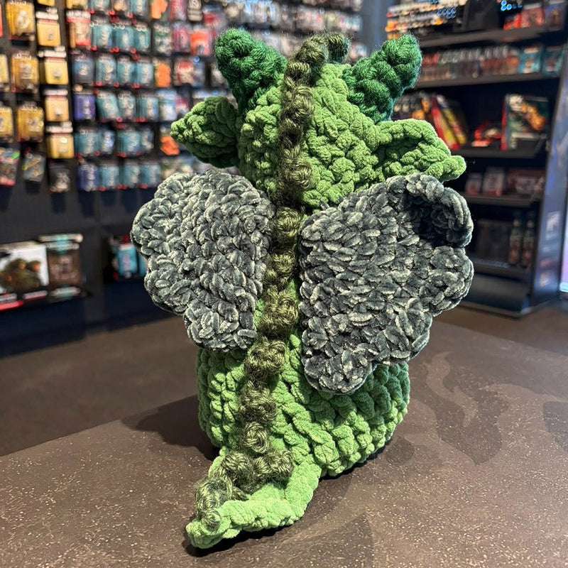 Handmade Crochet Dice Dragon - Forest Green