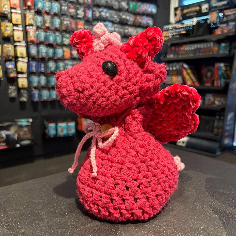 Handmade Crochet Dice Dragon - Hot Pink