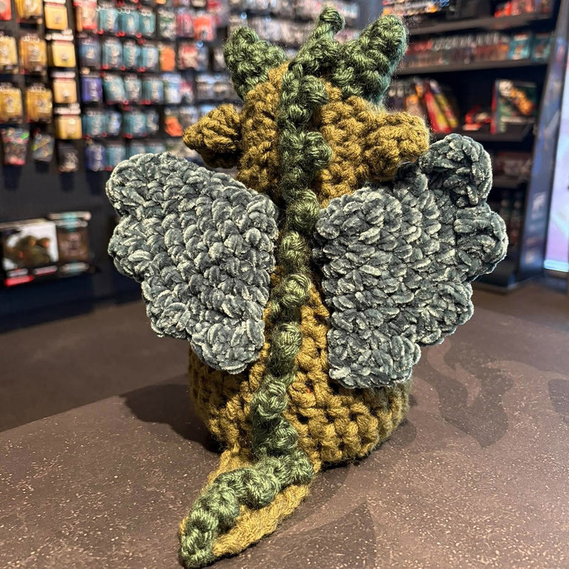 Handmade Crochet Dice Dragon - Olive Green