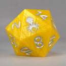 Yellow with Silver Ink Hand Polished Sharp Edge 55mm D20 by Kraken Dice