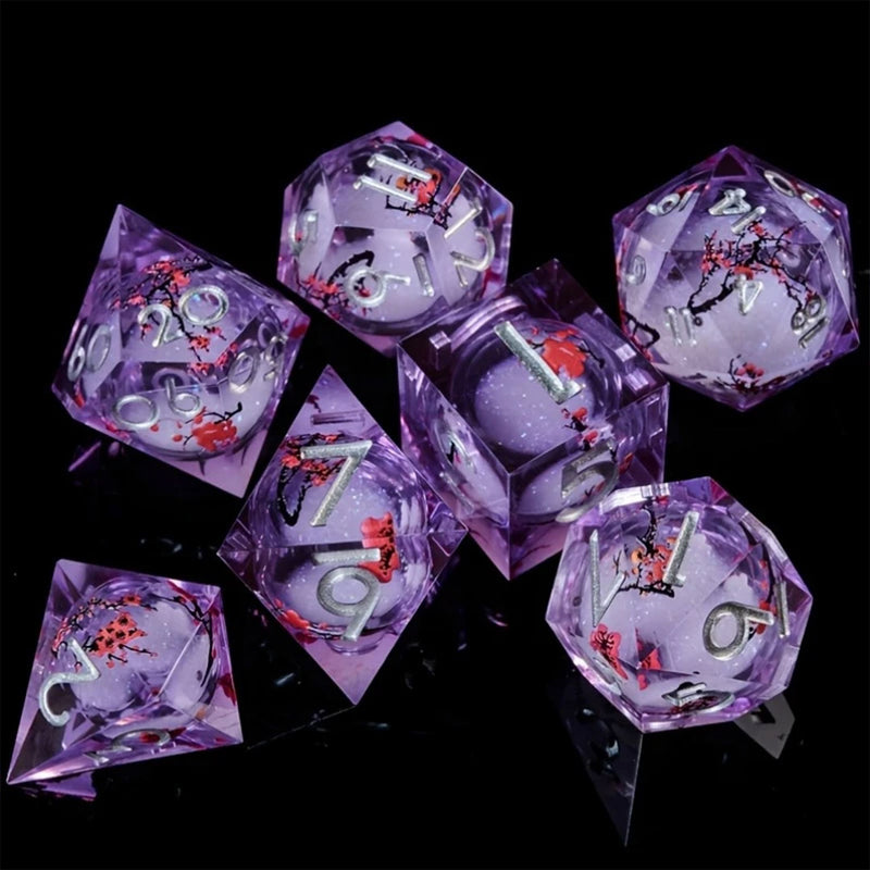 Winter Blossom - Liquid Core Sharp Edge Dice Set