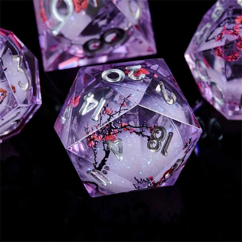 Winter Blossom - Liquid Core Sharp Edge Dice Set