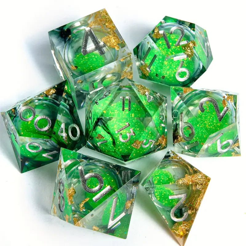 Elven Treasure - Liquid Core Sharp Edge Dice Set & Dice Case