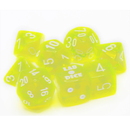 Chessex Lab Dice - Translucent Neon Yellow/White 8 Piece Polyhedral Dice Set (CHX 30061)