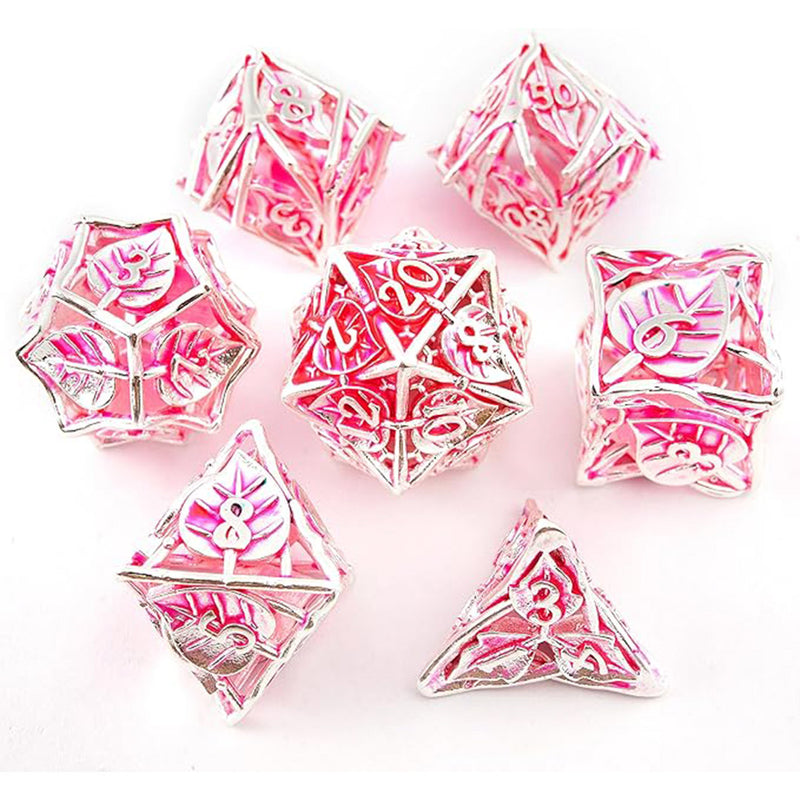 Seasons Whisper - 7 Piece Hollow Metal Polyhedral Dice Set & Dice Case