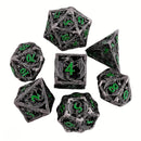 Dragons of Summers End - 7 Piece Hollow Metal Polyhedral Dice Set & Dice Case