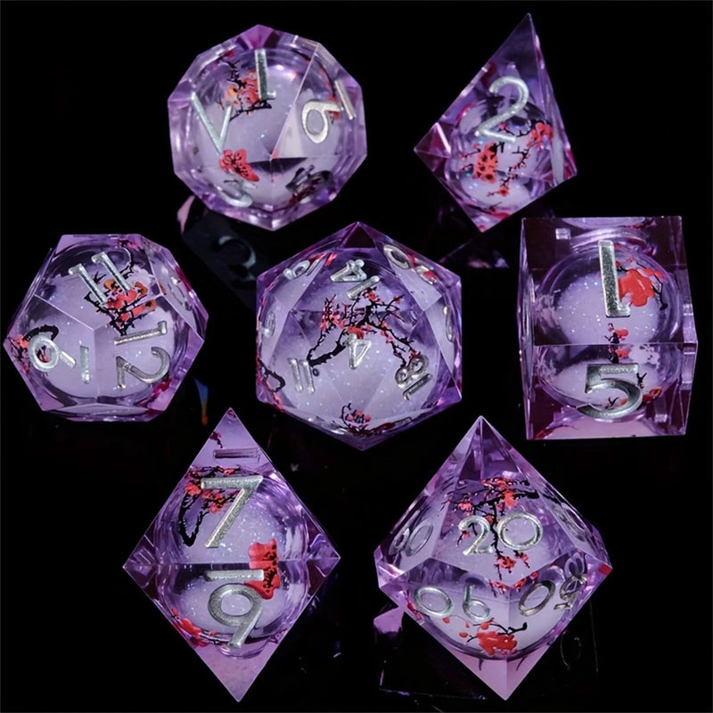 Winter Blossom - Liquid Core Sharp Edge Dice Set