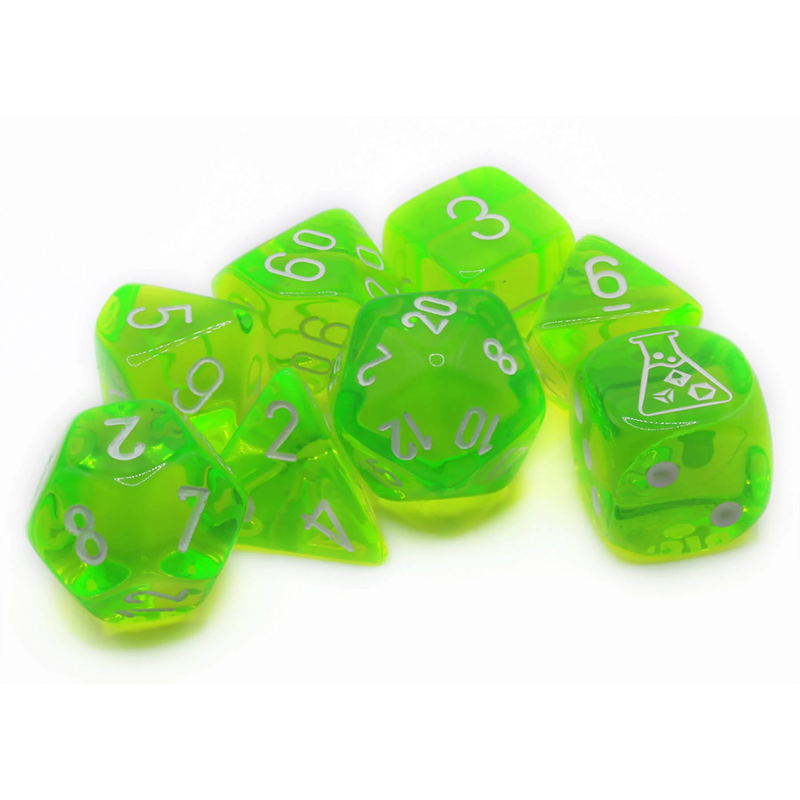 Chessex Lab Dice - Rad Green/White 8 Piece Polyhedral Dice Set (CHX 30062)