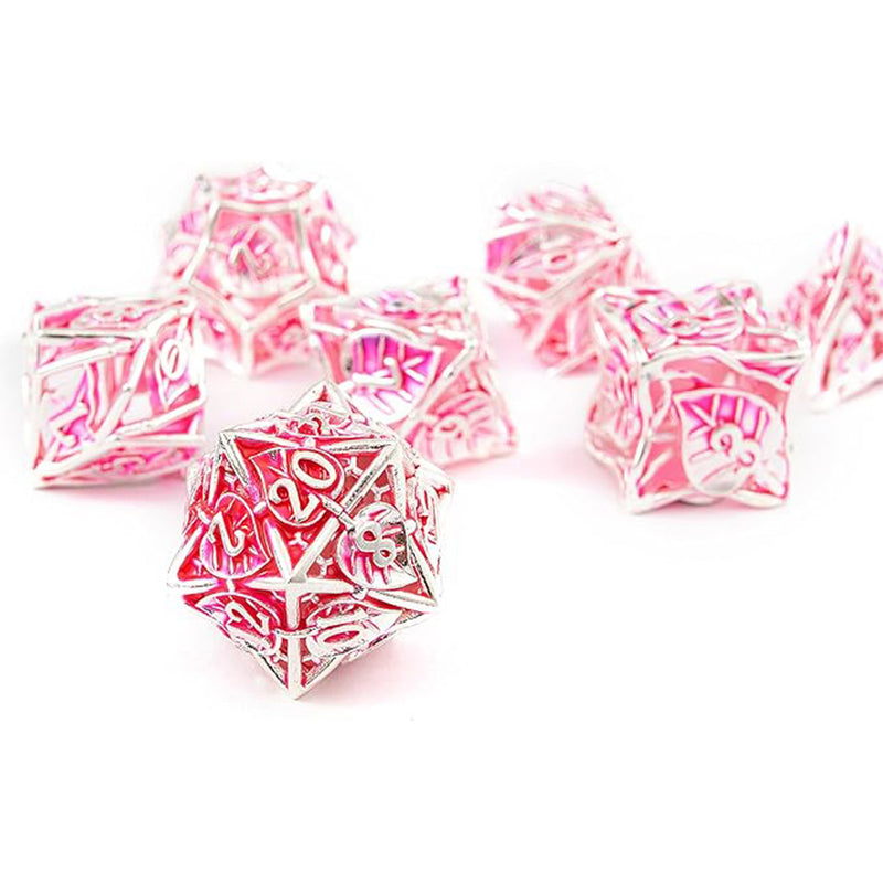 Seasons Whisper - 7 Piece Hollow Metal Polyhedral Dice Set & Dice Case
