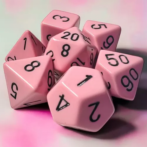 Chessex Opaque Polyhedral Pastel Pink/Black 7 Piece Polyhedral Dice Set (CHX 25464)