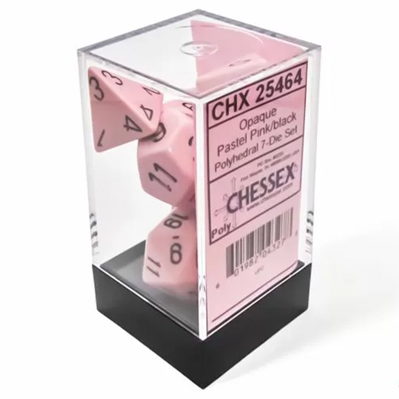 Chessex Opaque Polyhedral Pastel Pink/Black 7 Piece Polyhedral Dice Set (CHX 25464)