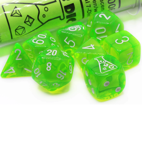 Chessex Lab Dice - Rad Green/White 8 Piece Polyhedral Dice Set (CHX 30062)