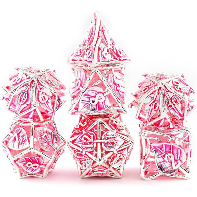 Seasons Whisper - 7 Piece Hollow Metal Polyhedral Dice Set & Dice Case
