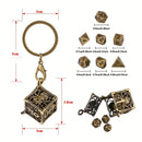Mindflayer Cage Dice Keychain (Bronze) with 7 Piece Mini Metal Polyhedral Dice Set