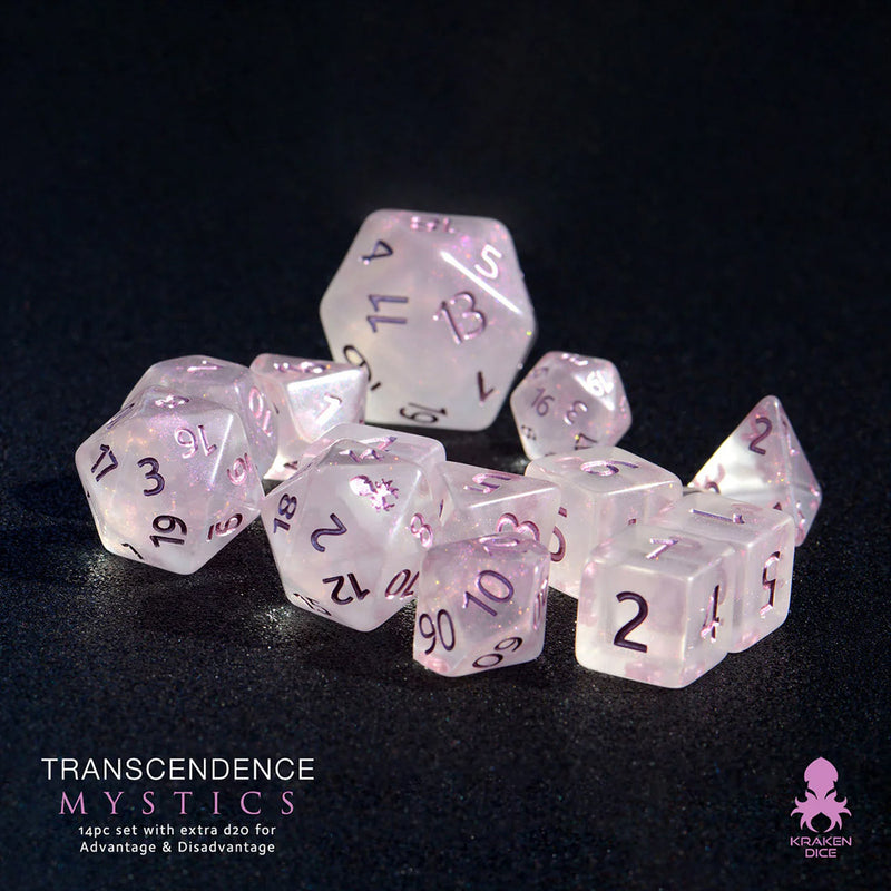 Transcendence Metallic Mauve Ink Mystics 14pc Dice Set by Kraken Dice