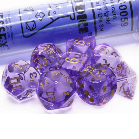 Chessex Lab Dice - Translucent Lavender/Gold 8 Piece Polyhedral Dice Set (CHX 30059)