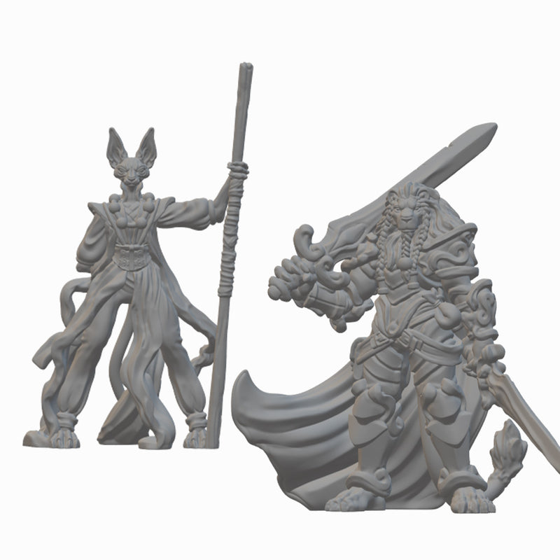 Tabaxi Fighter and Monk | BeaMini Unpainted RPG Miniatures