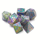 Rainbow Glory - 7 Piece Metal Polyhedral Dice Set & Dice Case