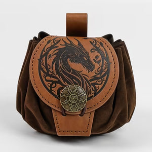 Dragon Tamer Belt Pouch - 2-in-1 Drawstring Faux Leather Dice Bag & Dice Tray