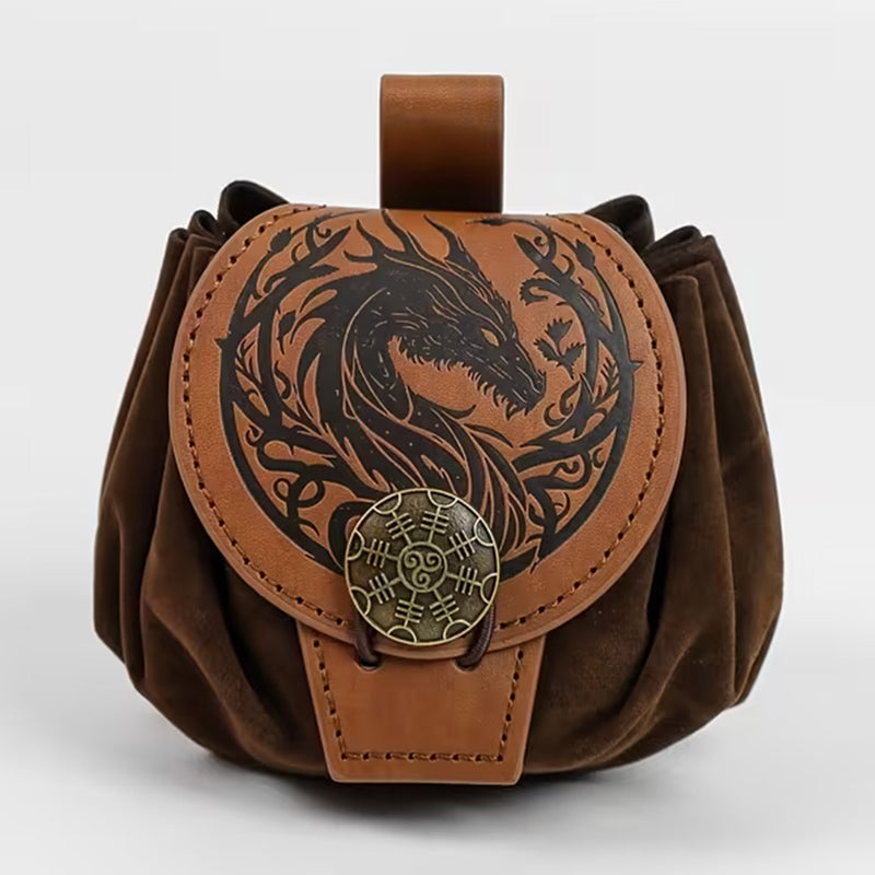 Dragon Tamer Belt Pouch - 2-in-1 Drawstring Faux Leather Dice Bag & Dice Tray