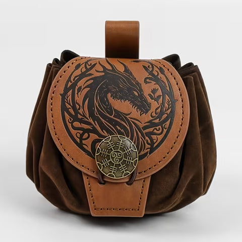 Dragon Tamer Belt Pouch - 2-in-1 Drawstring Faux Leather Dice Bag & Dice Tray