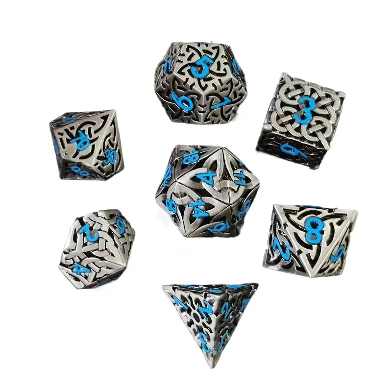 Triskelion - 7 Piece Hollow Metal Polyhedral Dice Set & Dice Case