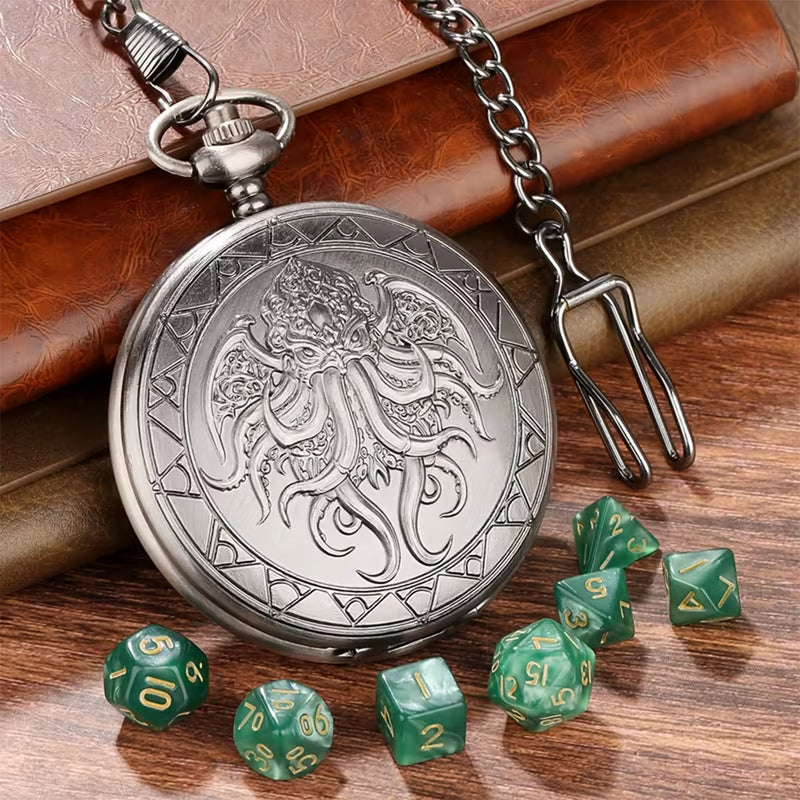 Eldritch Envy - 7 Piece Mini Metal Polyhedral Dice Set & Pocket Watch Style Case