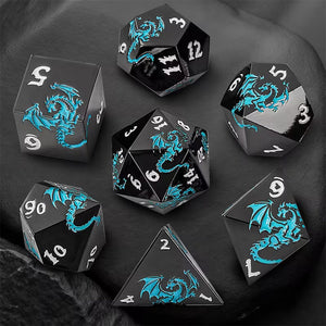 Frostdrakes Dream- 7 Piece Metal Polyhedral Dice Set & Dice Case