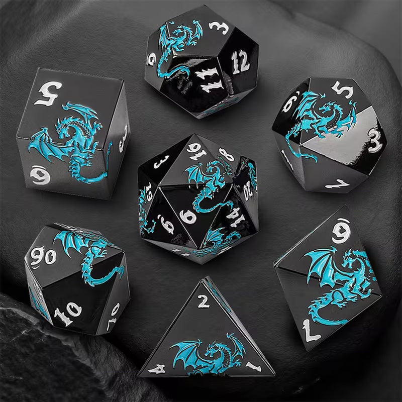 Frostdrakes Dream- 7 Piece Metal Polyhedral Dice Set & Dice Case