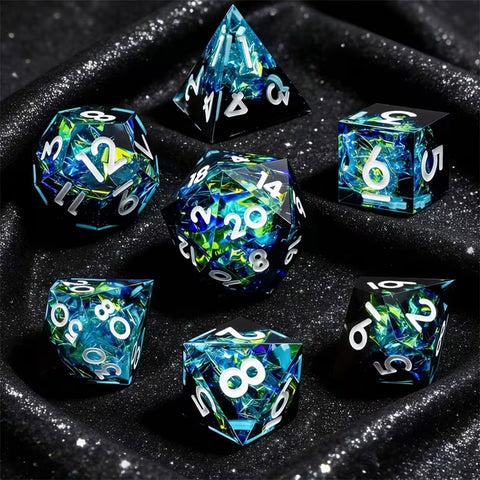 Frozen Moments - Handcrafted Sharp Edge Dice Set & Dice Case