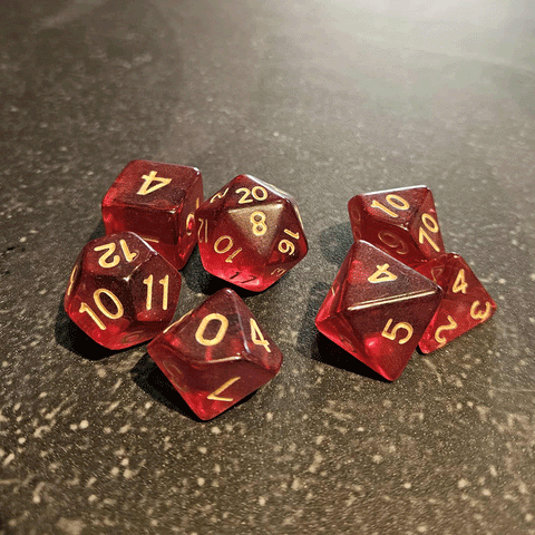 Garnet Gems - 7 Piece Polyhedral Dice Set + Dice Bag