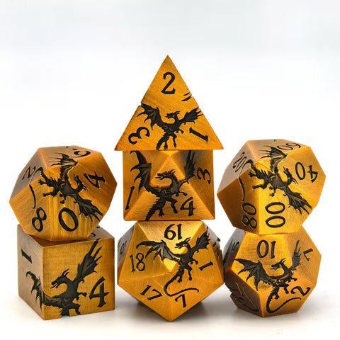 Gildenfire - 7 Piece Metal Polyhedral Dice Set & Dice Case