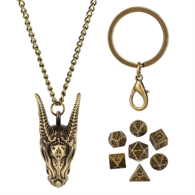 Gold Dragon Dice Necklace  (Mini Metal Dice in Necklace Case)