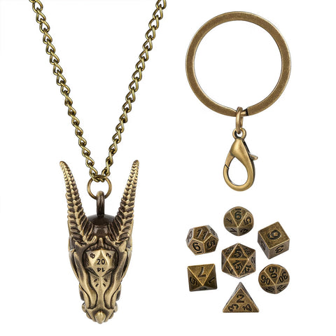 Gold Dragon Dice Necklace  (Mini Metal Dice in Necklace Case)