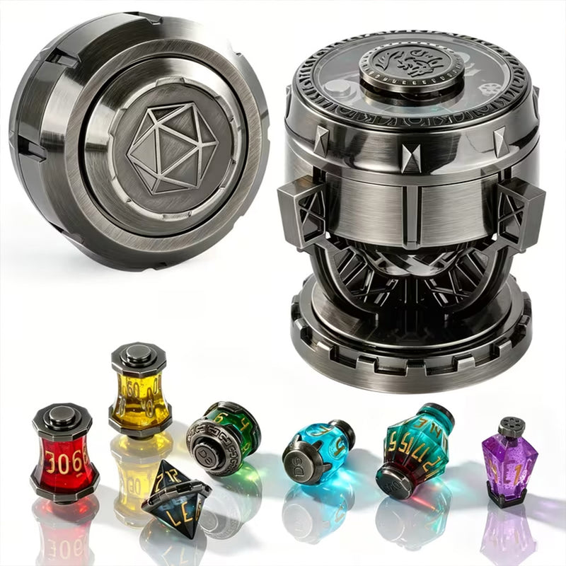 Dice Grail - 7pc Roleplaying Dice Set and Metal Grail Case