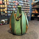 Green Lotus Belt Pouch - 2-in-1 Drawstring Faux Leather Dice Bag & Dice Tray