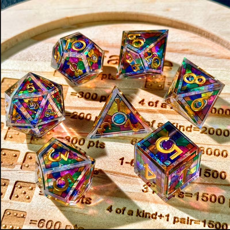 Heavenly Vow - Handcrafted Sharp Edge Dice Set & Dice Case