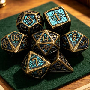 Helios - 7 Piece Metal Polyhedral Dice Set & Dice Case