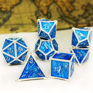 Icedrake - 7 Piece Metal Polyhedral Dice Set & Dice Case