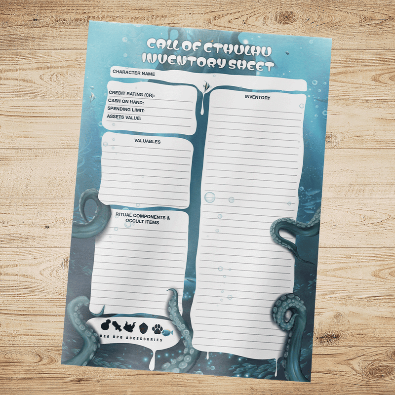 Call of Cthulhu Inventory Sheet (Fillable & Printable PDF)